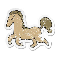 distressed sticker of a cartoon horse running