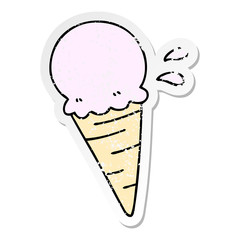 distressed sticker of a quirky hand drawn cartoon vanilla ice cream