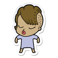 sticker of a cartoon pretty hipster girl