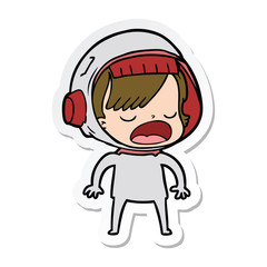 sticker of a cartoon astronaut woman explaining