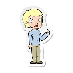 sticker of a cartoon woman giving thumbs up symbol