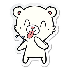 sticker of a rude cartoon polar bear sticking out tongue