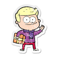 Obraz premium distressed sticker of a cartoon happy man