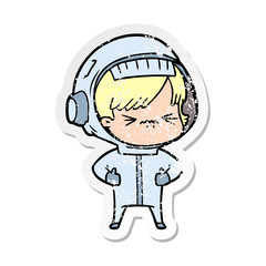 distressed sticker of a angry cartoon space girl