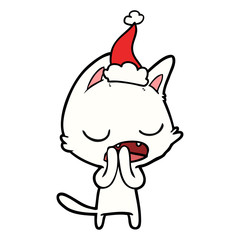 talking cat line drawing of a wearing santa hat
