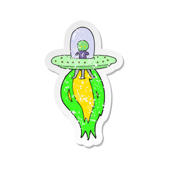 retro distressed sticker of a cartoon flying saucer