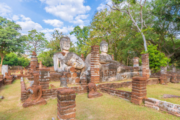 Group of Buddha statues at Wat Phra Kaeo temple in Kamphaeng Phet Historical Park, UNESCO World Heritage site