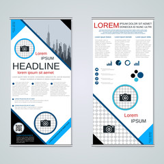 Modern roll-up abstract geometric style business banners, two-sided flyer vector design template