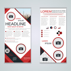 Modern roll-up abstract geometric style business banners, two-sided flyer vector design template