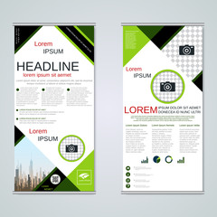 Modern roll-up abstract geometric style business banners, two-sided flyer vector design template
