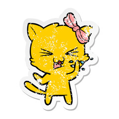 distressed sticker of a cartoon cat