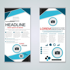 Modern roll-up abstract geometric style business banners, two-sided flyer vector design template