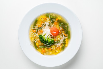 corn soup with vegetables and cheese