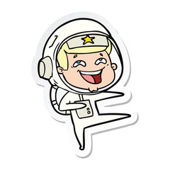sticker of a cartoon laughing astronaut