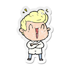 distressed sticker of a cartoon excited man