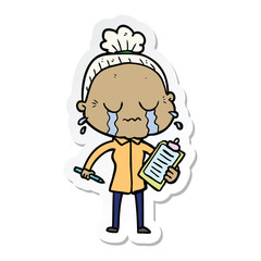 sticker of a cartoon crying old lady