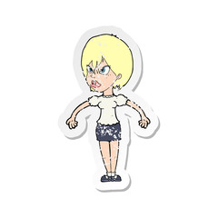 retro distressed sticker of a cartoon annoyed woman
