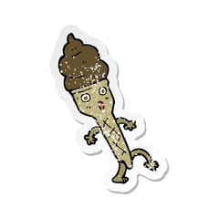 retro distressed sticker of a cartoon ice cream