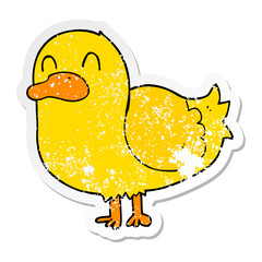distressed sticker of a cartoon duck