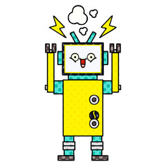 comic book style cartoon happy robot