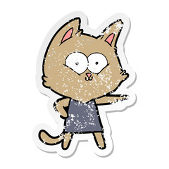 Obraz premium distressed sticker of a cartoon cat girl pointing