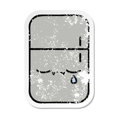 distressed sticker of a cute cartoon fridge freezer