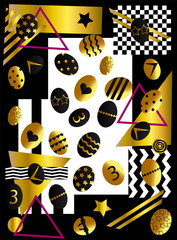 Easter background with eggs, gold and black pop art vector illustration