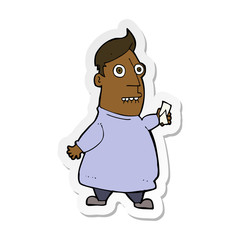 sticker of a cartoon nervous man with tickets