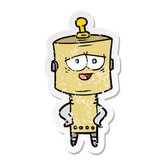 distressed sticker of a cartoon robot