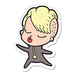 sticker of a cartoon pretty hipster girl