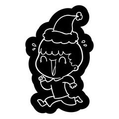 laughing cartoon icon of a man wearing santa hat