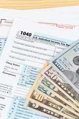 Individual income tax returm form by IRS, concept for taxation