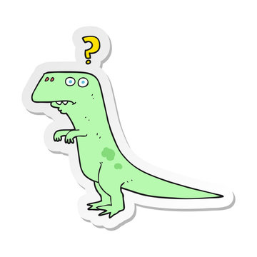 sticker of a cartoon confused dinosaur