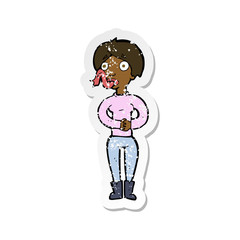retro distressed sticker of a cartoon woman with snake tongue