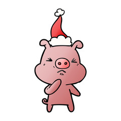 gradient cartoon of a angry pig wearing santa hat