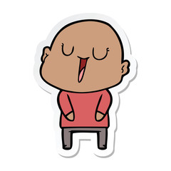 sticker of a happy cartoon bald man