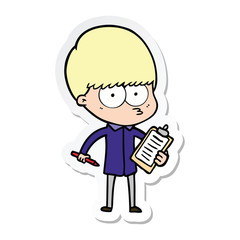 sticker of a nervous cartoon boy