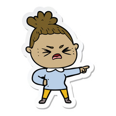 sticker of a cartoon angry woman