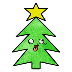 retro grunge texture cartoon christmas tree