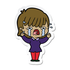 sticker of a cartoon girl crying