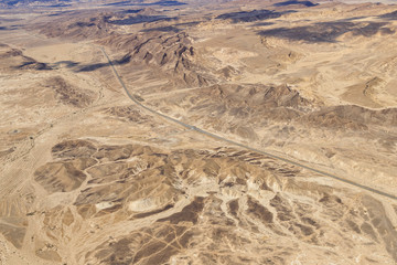 DESERT, ISRAEL - February 28, 2019: Flying over the yellow Desert of Israel.