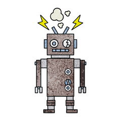 retro grunge texture cartoon malfunctioning robot