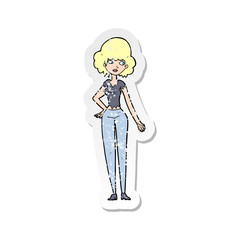 retro distressed sticker of a cartoon pretty woman