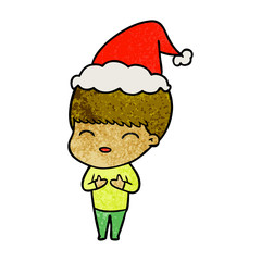 happy textured cartoon of a boy wearing santa hat