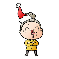 gradient cartoon of a happy old woman wearing santa hat