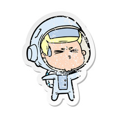 distressed sticker of a cartoon stressed astronaut