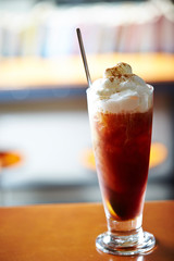 Iced latte cream on top