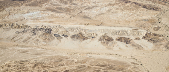 DESERT, ISRAEL - February 28, 2019: Flying over the yellow Desert of Israel.