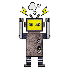 retro grunge texture cartoon robot