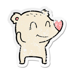 distressed sticker of a smiling polar bear cartoon